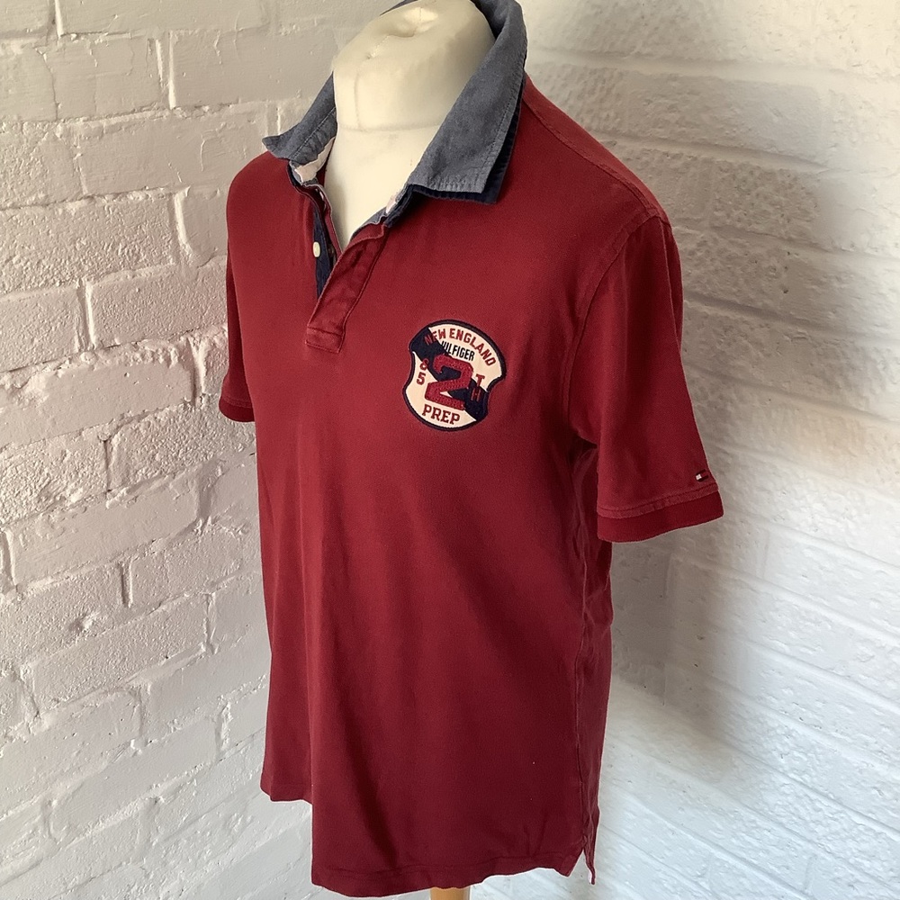 Tommy Hilfiger Slim Fit Polo Shirt - Size XL - Burgundy - Pique Cotton - P2P 21โ - Picture 3 of 8